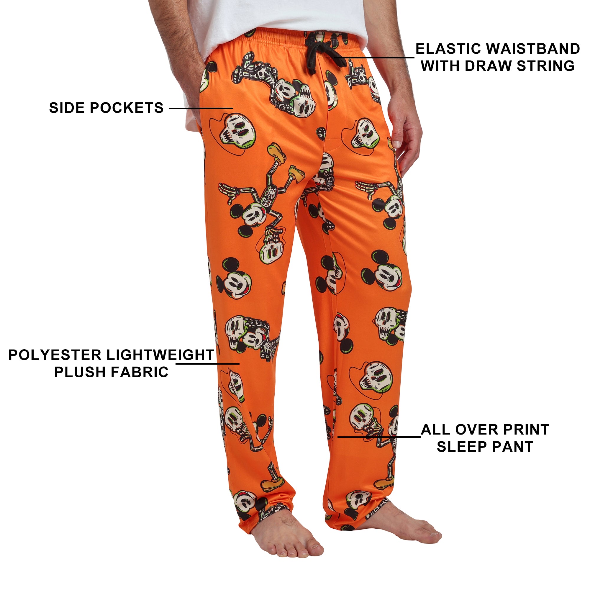 Disney Mickey Mouse Skeleton Mickey Adult Orange Sleep Pajama Pants