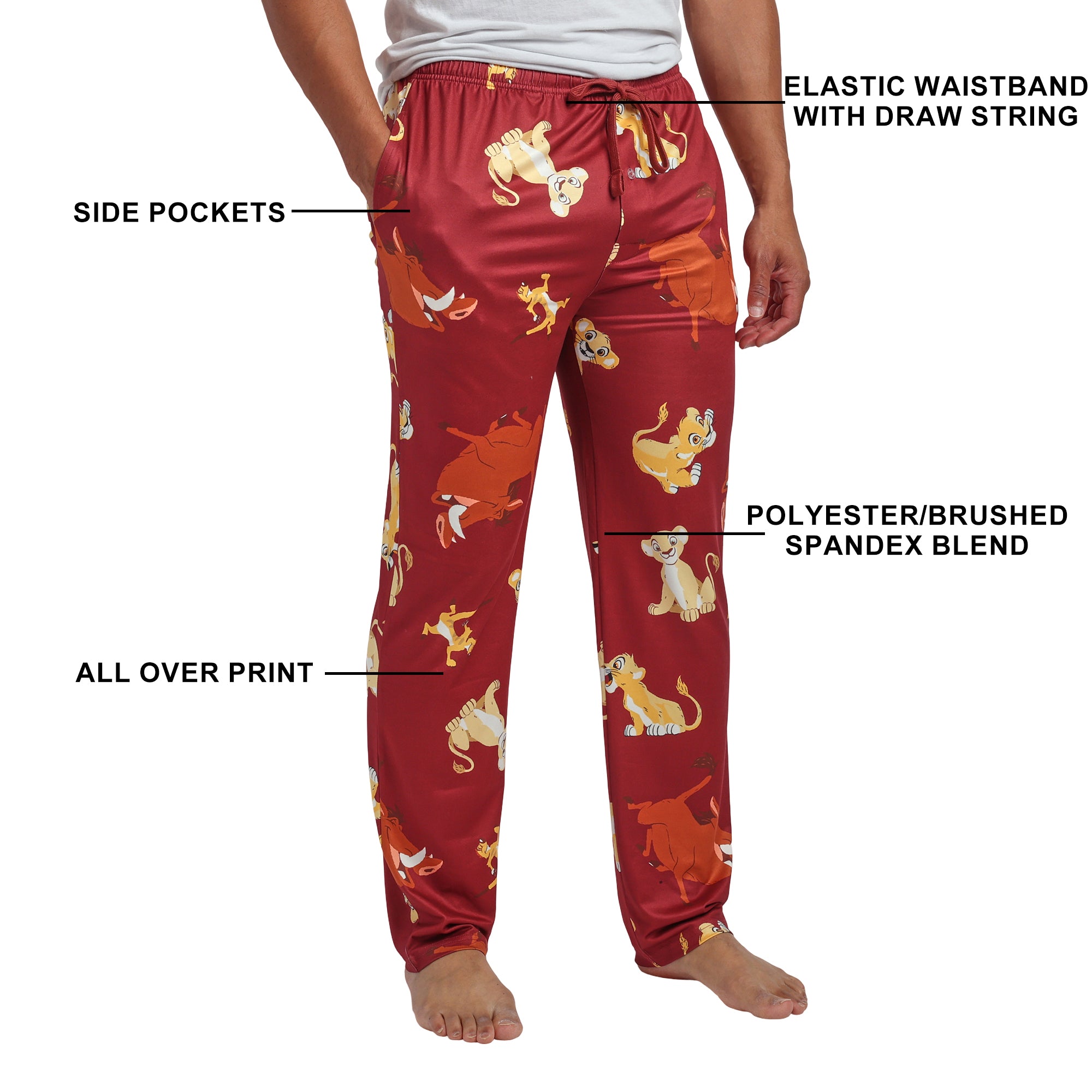 The Lion King All-Over Character Print Adult Burgundy Sleep Pajama Pants