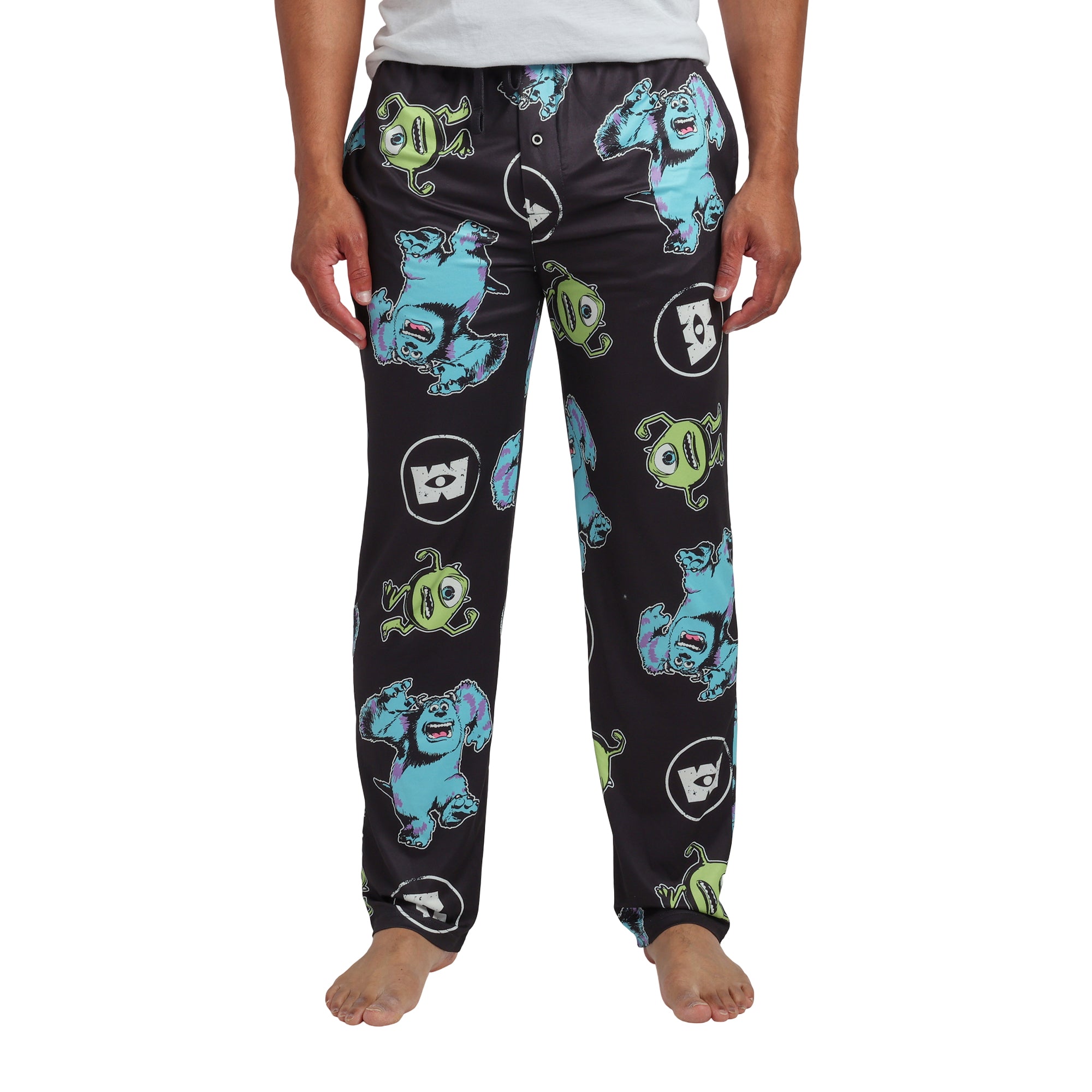 monsters inc pajama Monsters Inc Mike & Sulley All-Over Print Adult Black Sleep Pajama Pan – Bioworld