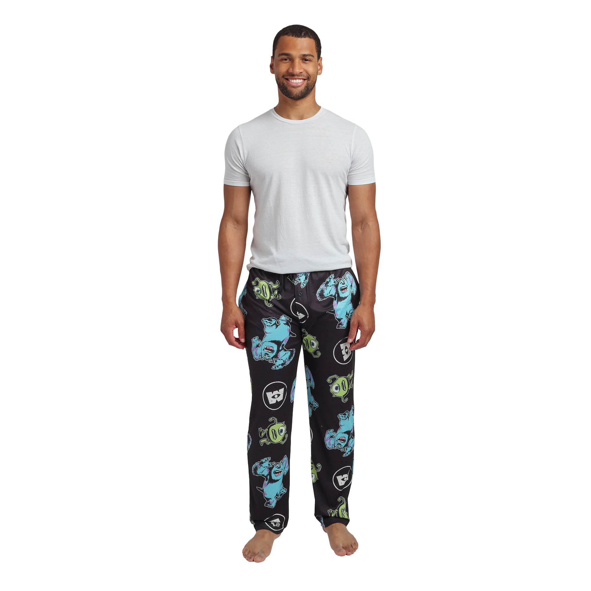 Monsters Inc Mike & Sulley All-Over Print Adult Black Sleep Pajama Pants
