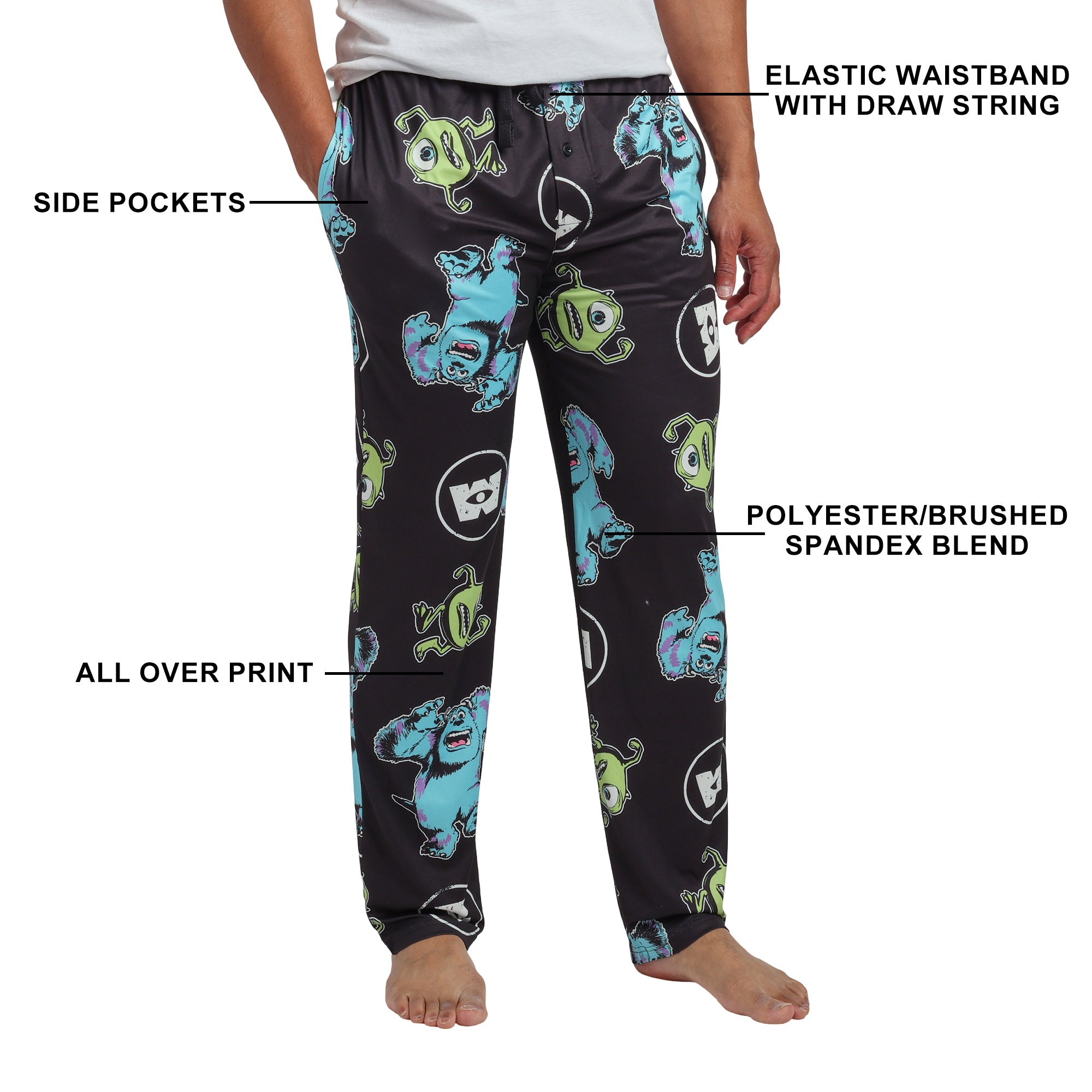 Monsters Inc Mike & Sulley All-Over Print Adult Black Sleep Pajama Pants