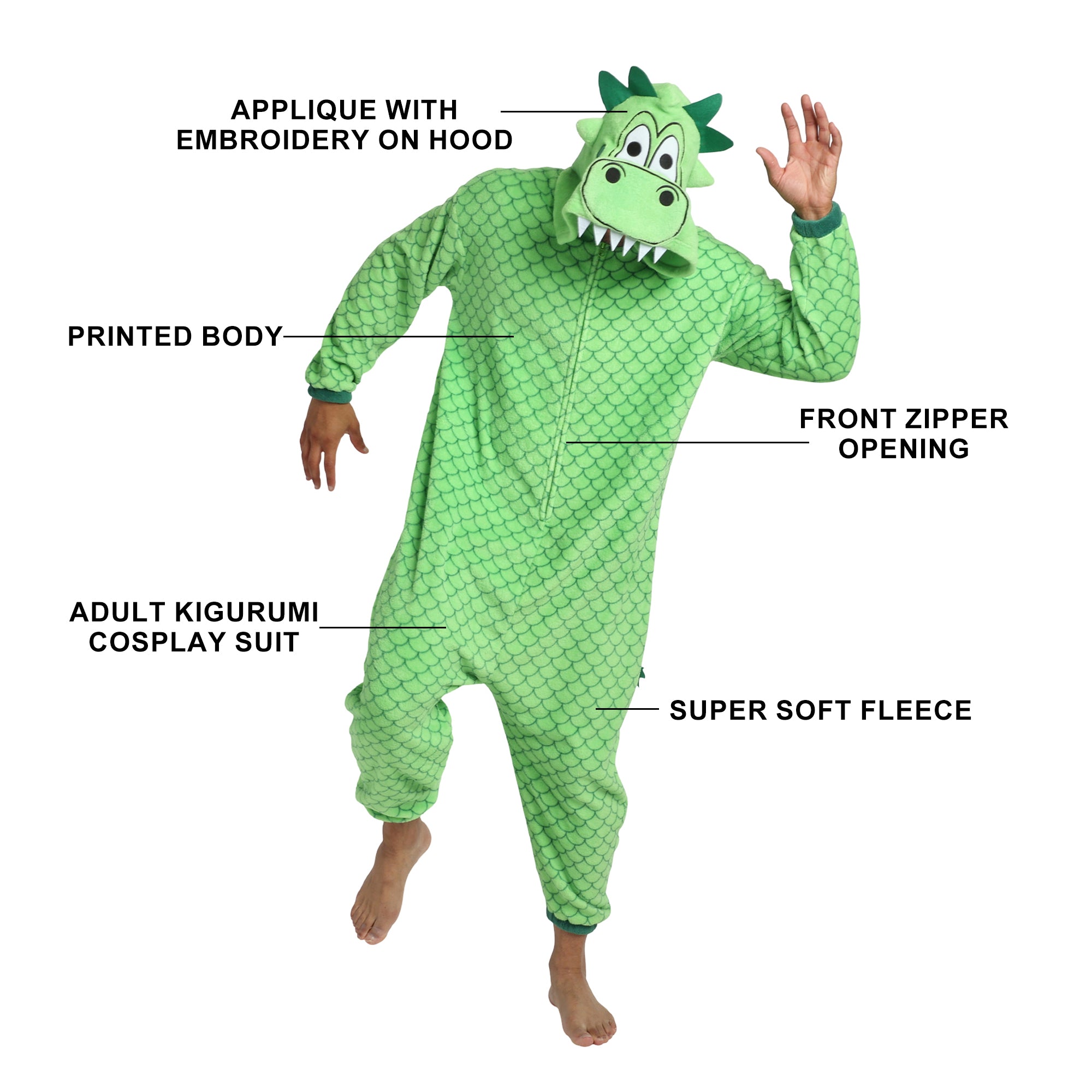 Kigurumi Dragon Adult Cosplay Onesie Costume Union Suit With Cuffs And Hood