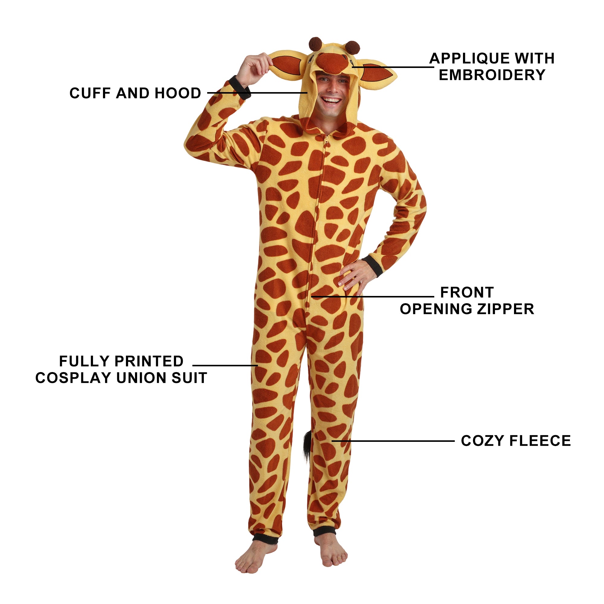 Giraffe Adult Long Sleeve Hooded Cosplay Onesie Costume Union Suit