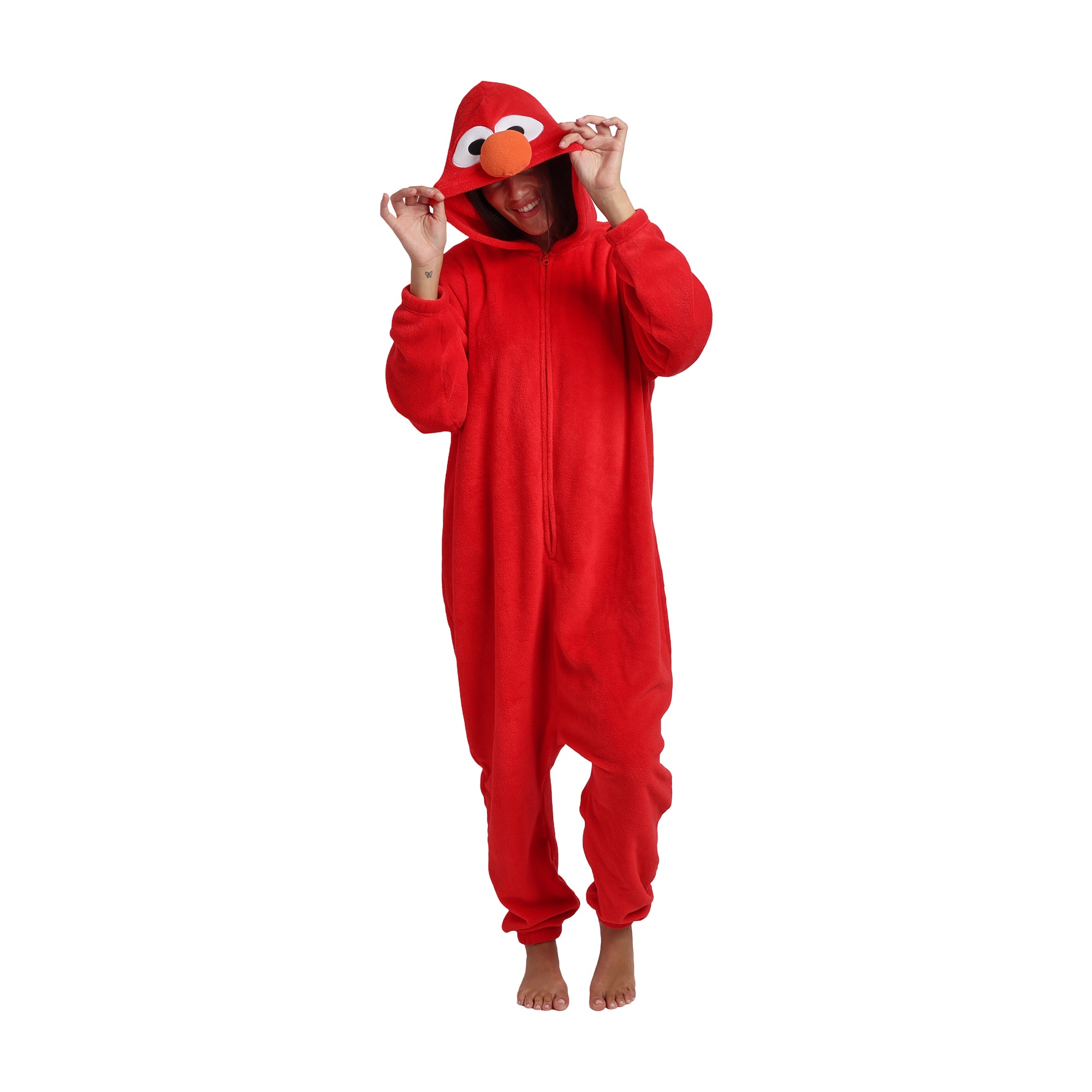 Sesame Street Elmo Adult Red Long Sleeve Hooded Kigurumi Cosplay Onesie Costume Suit