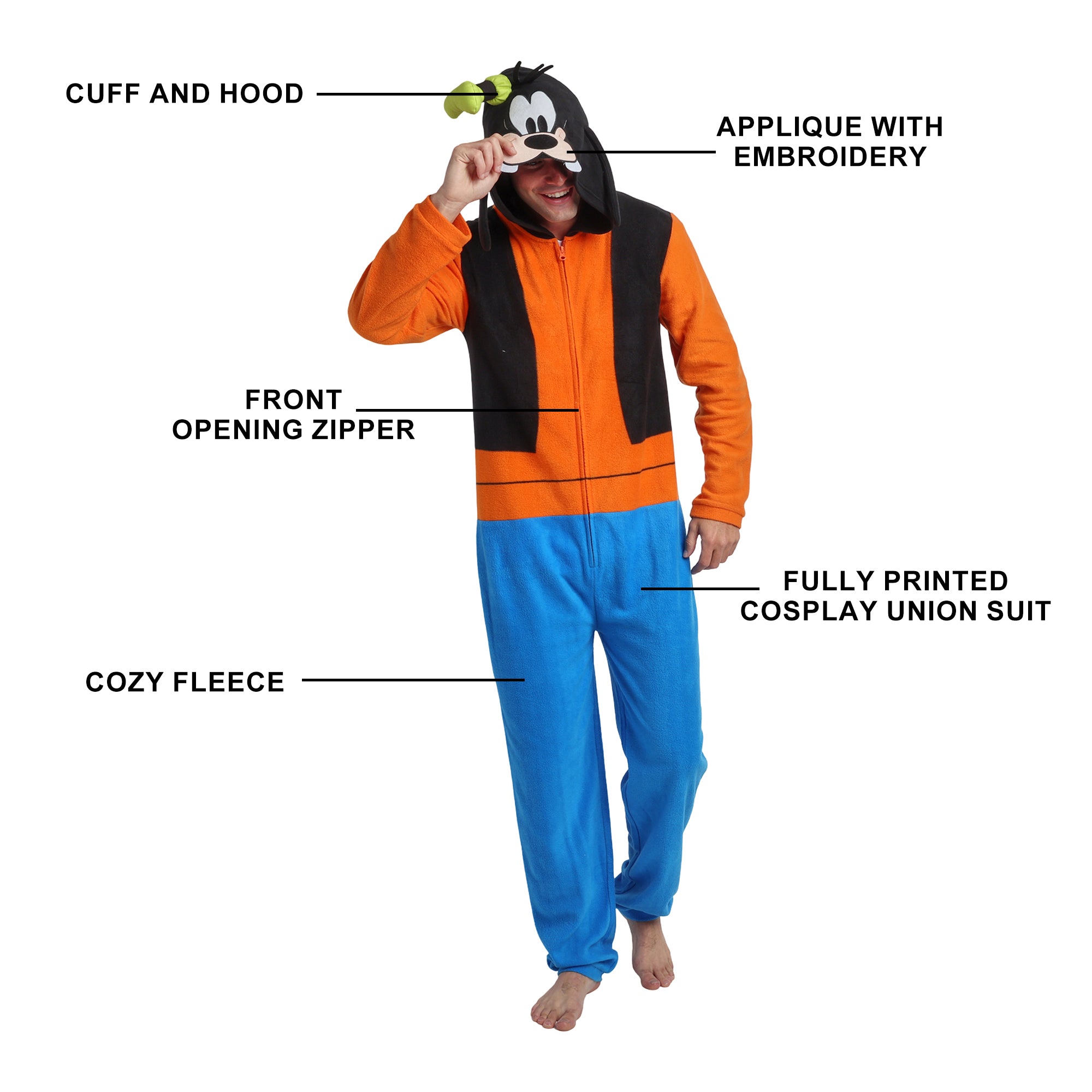 Disney Goofy Adult Long Sleeve Hooded Cosplay Onesie Costume Union Suit