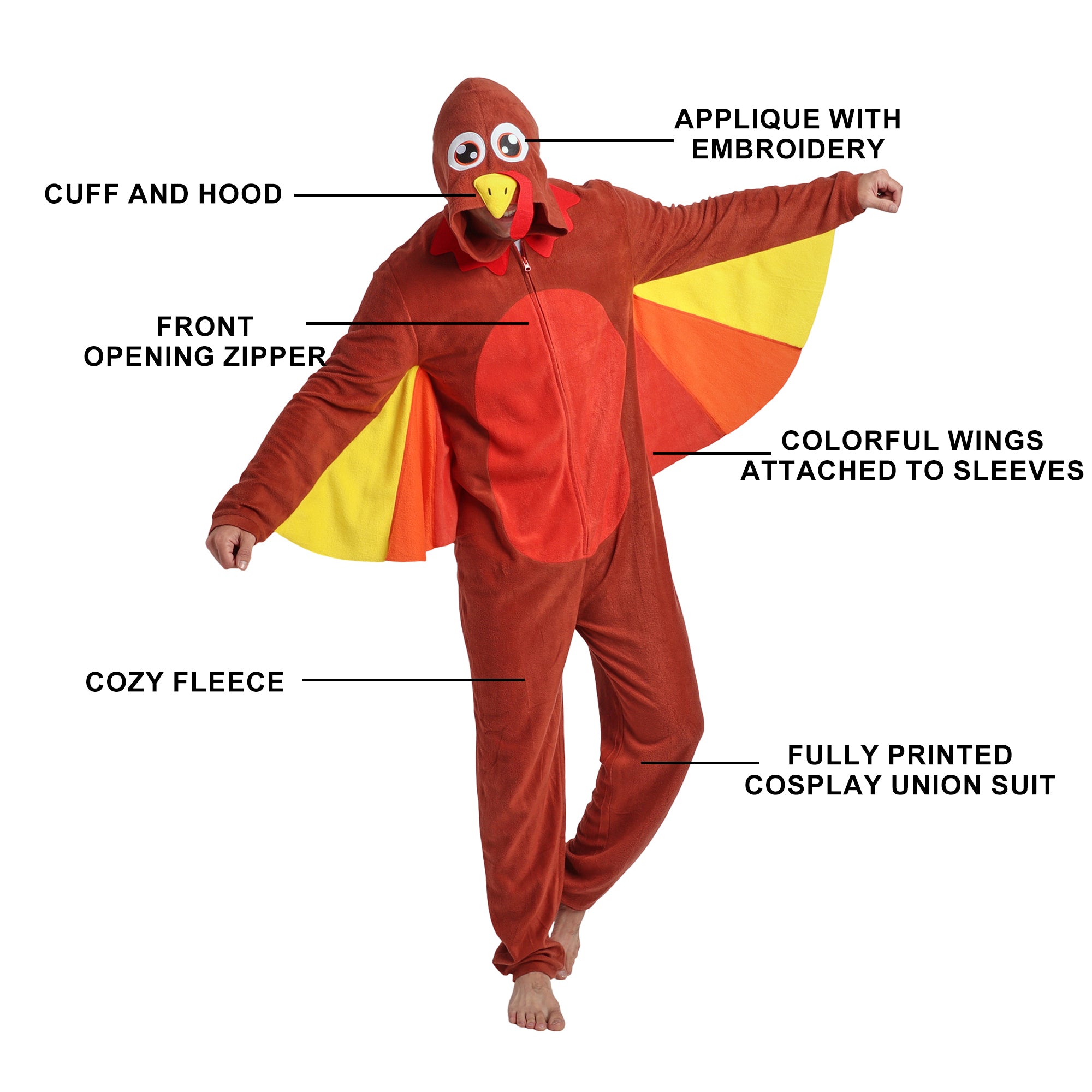 Turkey Adult Long Sleeve Hooded Cosplay Onesie Costume Union Suit