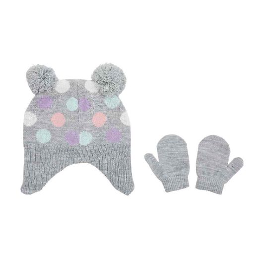 Picture of Little Me Polka Dot Poms Beanie & Mitten Set 