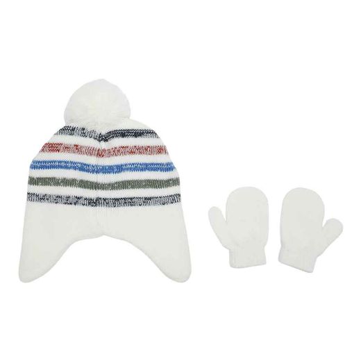 Picture of Little Me Dino Explore Pom Beanie & Mitten Set