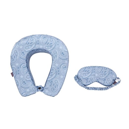 Picture of Bioworld Blue Paisley Satin Neck Pillow & Eye Mask Travel Set