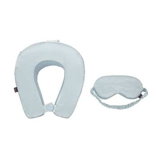 Picture of Bioworld Ice Blue Satin Neck Pillow & Eye Mask Travel Set