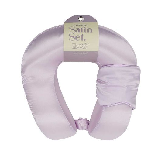 Picture of Bioworld Lavender Satin Neck Pillow & Eye Mask Travel Set