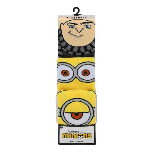 Picture of Minions Animigos 360 Character 3 Pair Crew Socks