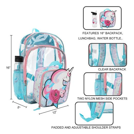 Picture of Unicorn Youth 5 pc Clear Backpack Set