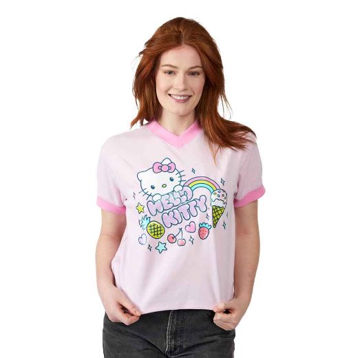 Picture of Hello Kitty Glitter V-Neck Ringer Pre-pack Tee
