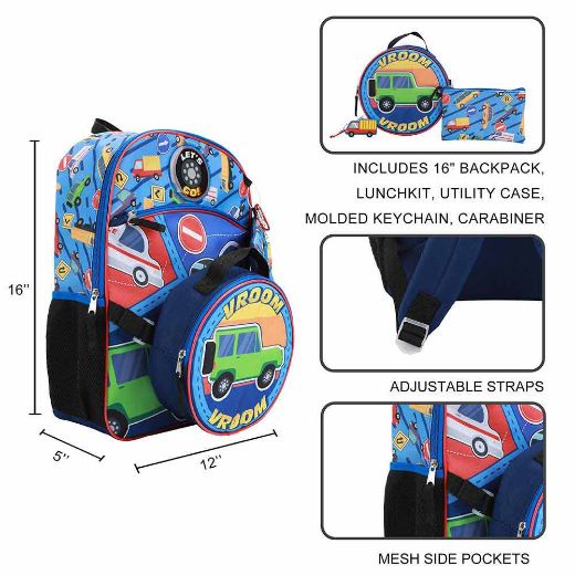 Picture of Bioworld Vroom Vroom 5 pc Youth Backpack Set