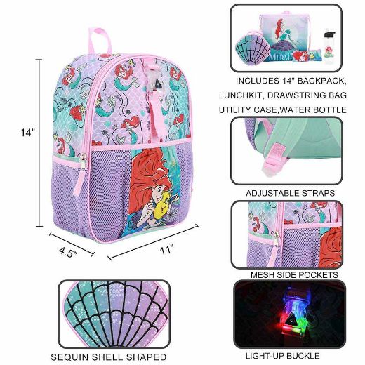 Picture of Disney Ariel Light Up Buckle 5 pc Toddler Backpack Set