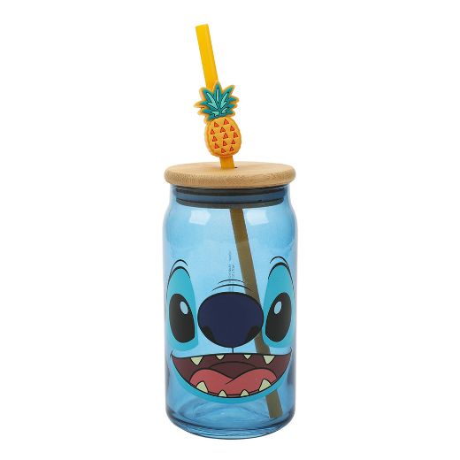 Picture of Disney Stitch Straw Charm 15 oz. Glass Bamboo Tumbler