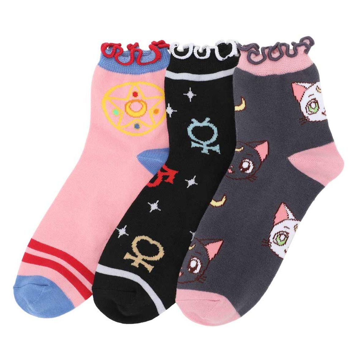 Picture of Sailor Moon Junior's 3 Pair Quarter Crew Socks
