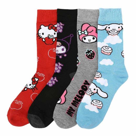 Picture of Hello Kitty & Friends Mixed Character 4 Pair Crew Socks