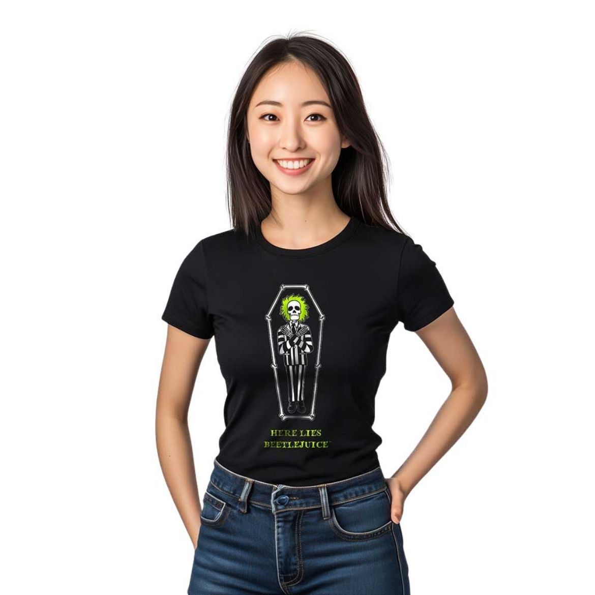 Picture of Beetlejuice Here Lies Juniors Cropped Baby Tee