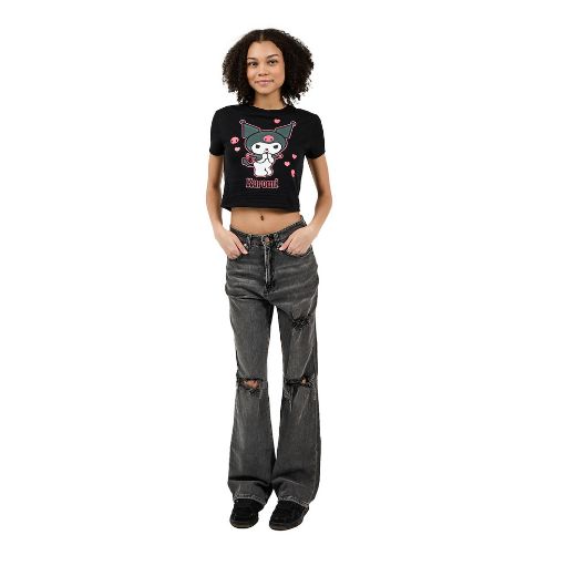 Picture of Kuromi Hearts & Skulls Juniors Cropped Baby Tee