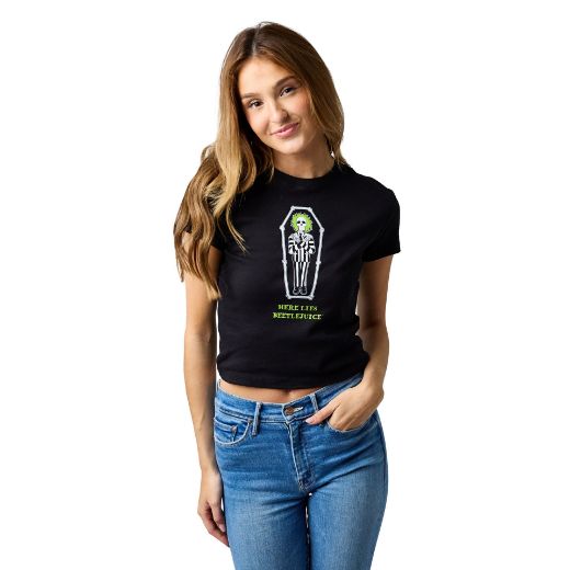 Picture of Beetlejuice Here Lies Juniors Cropped Baby Tee