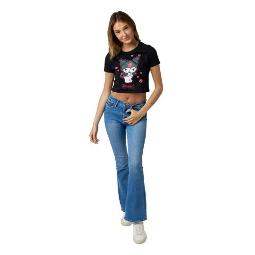 Picture of Kuromi Hearts & Skulls Juniors Cropped Baby Tee