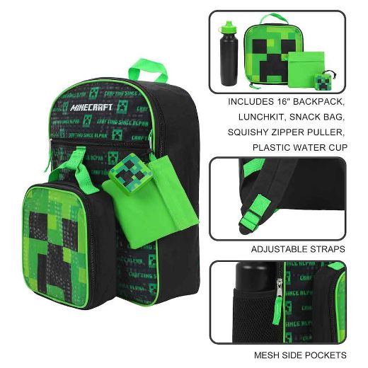 Picture of Minecraft Creeper Youth 5 pc Backpack Set